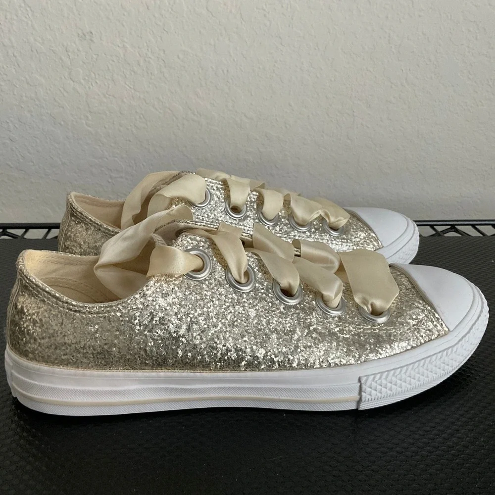 Converse Chuck Taylor All Star Big Eyelet Gold Glitter Ribbon Shoes US 5 662307C